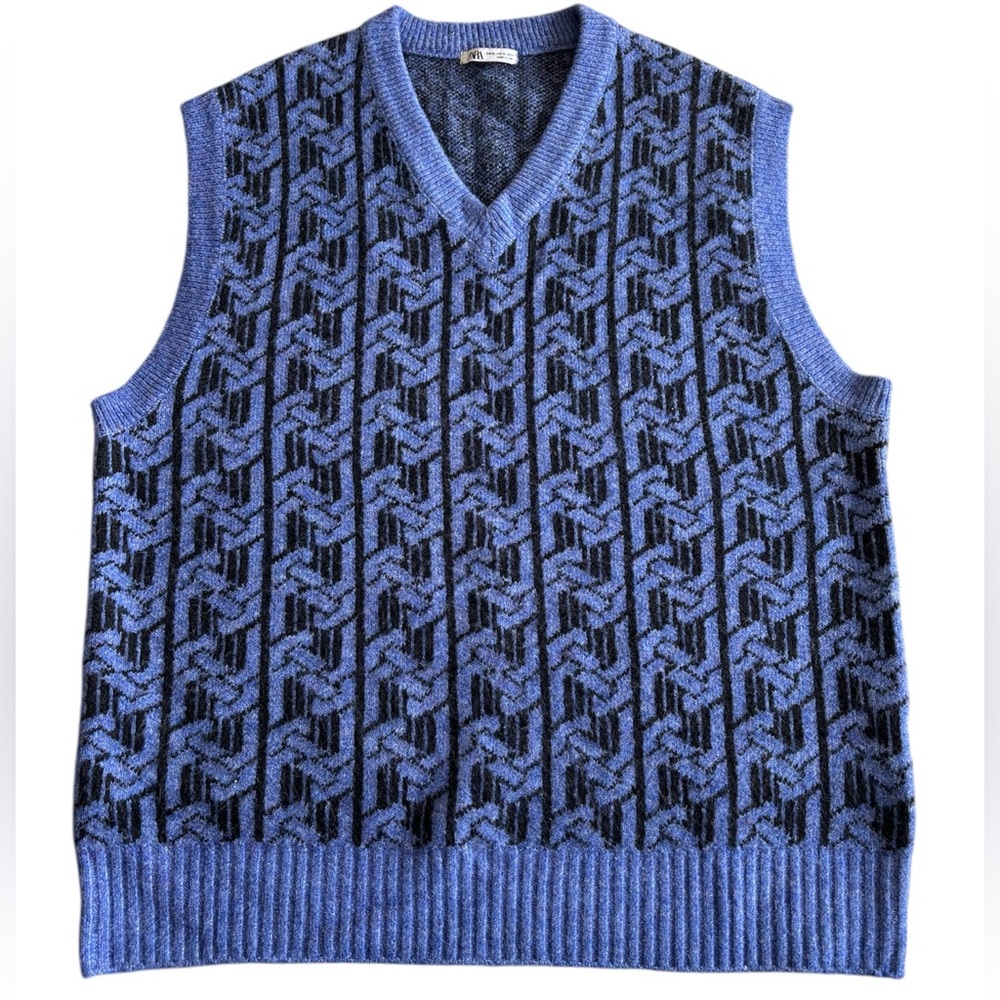 Zara Periwinkle/Black Geometric Print Wool Blend Men’s Vest in EUC Size XL